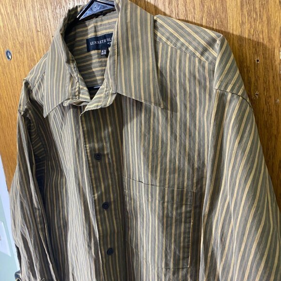 Kenneth Cole Mens Dress Shirt Large 16.5 Neck Striped Long Sleeve Button-Up - Picture 3 of 5